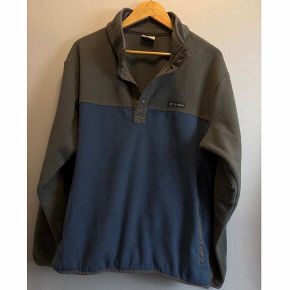 Columbia Men XL Fleece Pullover Blue Gray Steens Half Snap Sweater Pullover - Picture 1 of 5